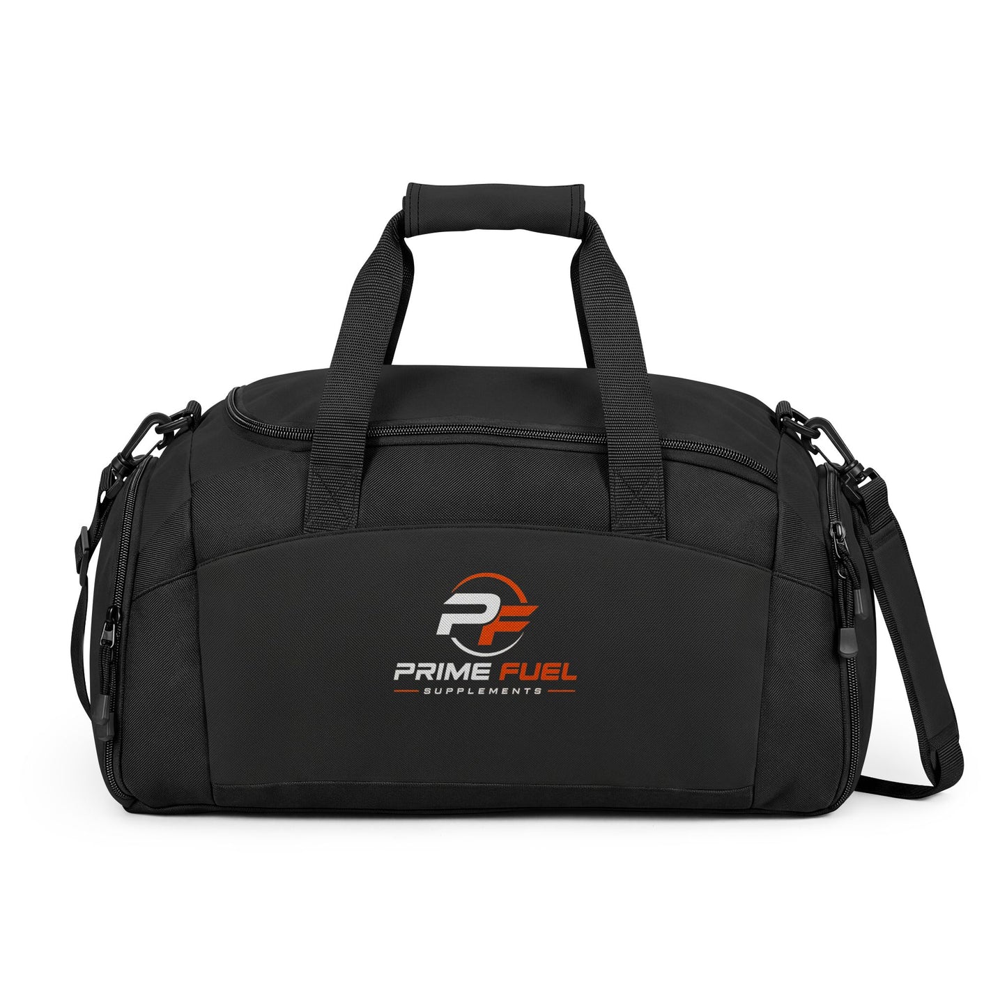 Prime Fuel Logo Gym Bag — Durable Workout Duffle with Side Pockets