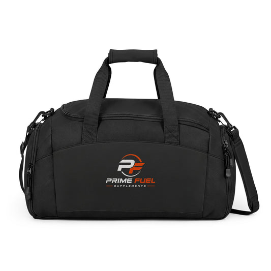 Prime Fuel Logo Gym Bag — Durable Workout Duffle with Side Pockets