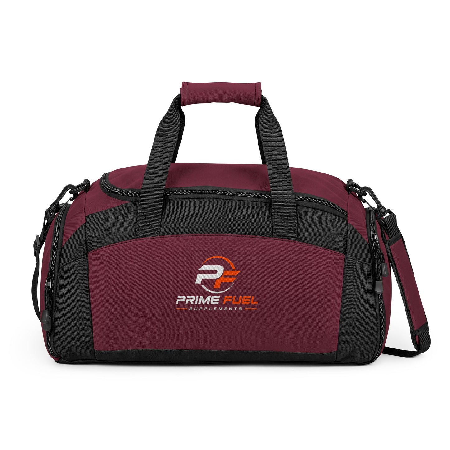 Prime Fuel Logo Gym Bag — Durable Workout Duffle with Side Pockets