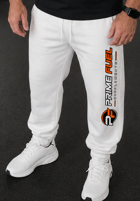 Prime Fuel Logo Sweatpants — Branded Athletic Joggers - WHITE